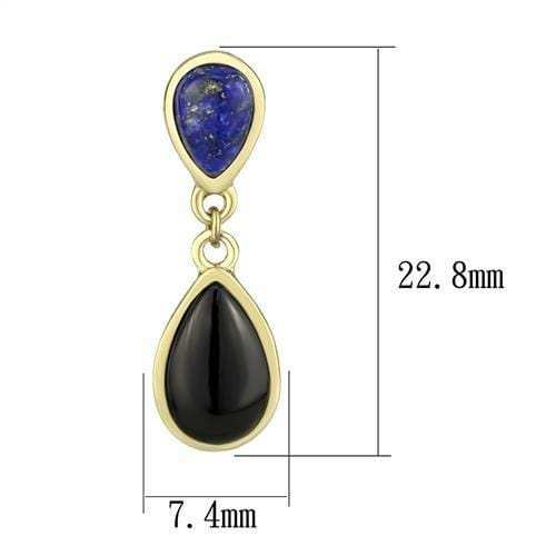 TK2893 - IP Gold(Ion Plating) Stainless Steel Earrings with Semi-Precious Onyx in Jet - Alamode - Flyclothing LLC