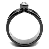TK2897 - IP Light Black  (IP Gun) Stainless Steel Ring with Top Grade Crystal  in Clear - Alamode