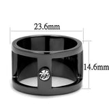 TK2898 - IP Light Black  (IP Gun) Stainless Steel Ring with Top Grade Crystal  in Clear - Alamode