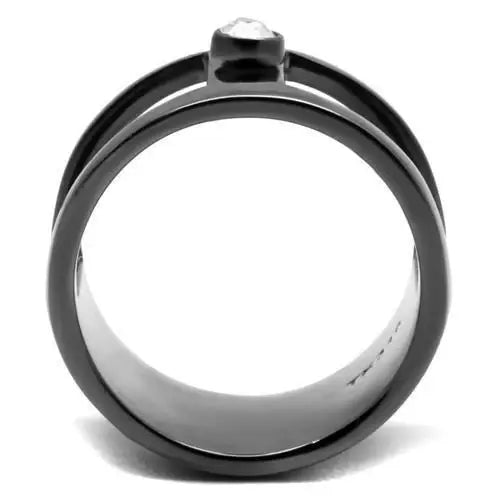 TK2898 - IP Light Black (IP Gun) Stainless Steel Ring with Top Grade Crystal in Clear - Alamode - Flyclothing LLC