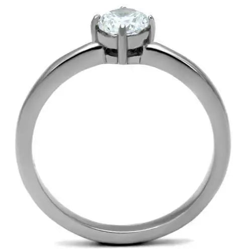 TK2903 - High polished (no plating) Stainless Steel Ring with AAA Grade CZ in Clear - Alamode - Flyclothing LLC