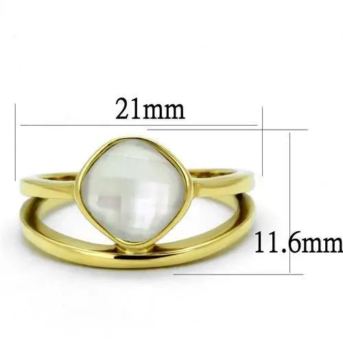 TK2908 - IP Gold(Ion Plating) Stainless Steel Ring with Precious Stone Conch in White - Alamode - Flyclothing LLC