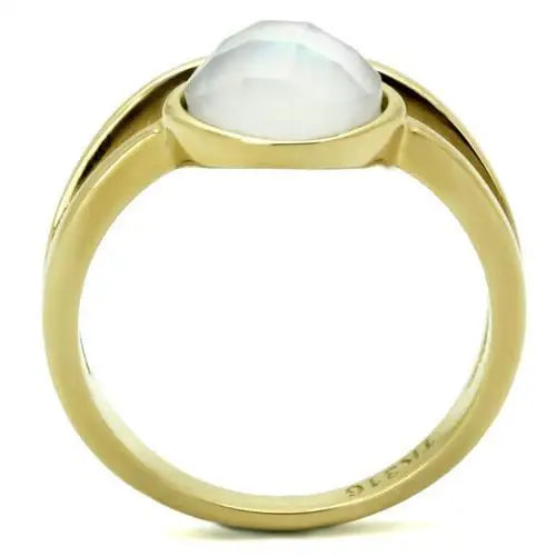 TK2908 - IP Gold(Ion Plating) Stainless Steel Ring with Precious Stone Conch in White - Alamode - Flyclothing LLC