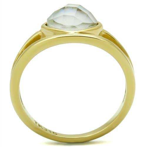TK2908 - IP Gold(Ion Plating) Stainless Steel Ring with Precious Stone Conch in White - Alamode - Flyclothing LLC