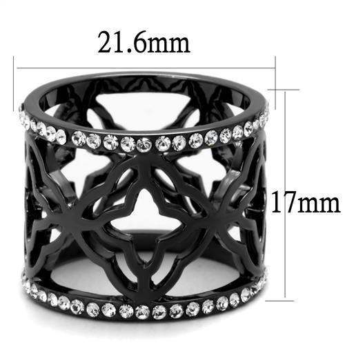 TK2909 - IP Light Black (IP Gun) Stainless Steel Ring with Top Grade Crystal in Clear - Alamode - Flyclothing LLC
