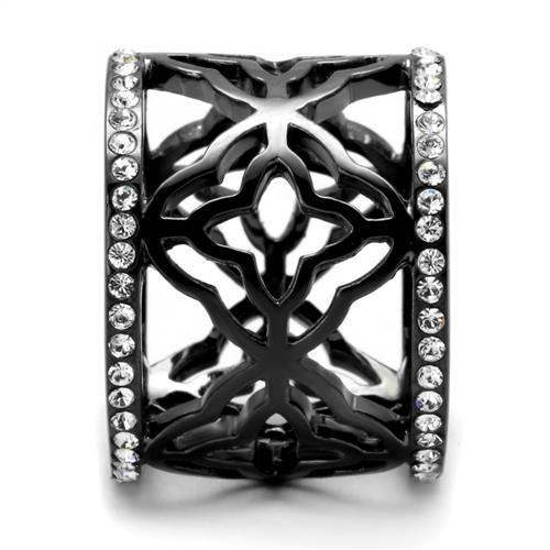 TK2909 - IP Light Black (IP Gun) Stainless Steel Ring with Top Grade Crystal in Clear - Alamode - Flyclothing LLC