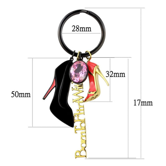 TK2913 - IP Gold+ IP Black (Ion Plating) Stainless Steel Key Ring with AAA Grade CZ  in Rose