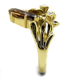 TK2914 - IP Gold(Ion Plating) Stainless Steel Ring with Synthetic Synthetic Glass in Brown - Alamode
