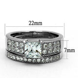 TK2915 - High polished (no plating) Stainless Steel Ring with AAA Grade CZ  in Clear - Alamode