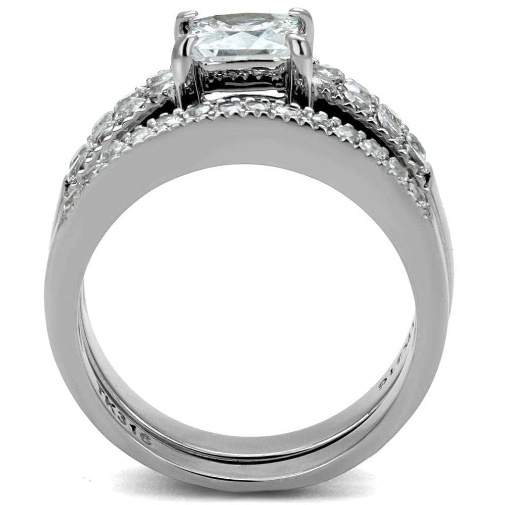 TK2915 - High polished (no plating) Stainless Steel Ring with AAA Grade CZ in Clear - Alamode - Flyclothing LLC