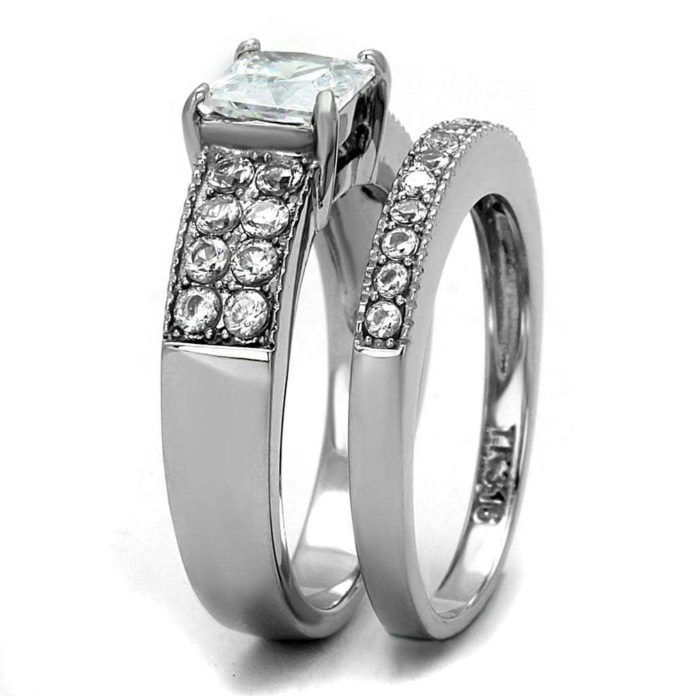 TK2915 - High polished (no plating) Stainless Steel Ring with AAA Grade CZ in Clear - Alamode - Flyclothing LLC