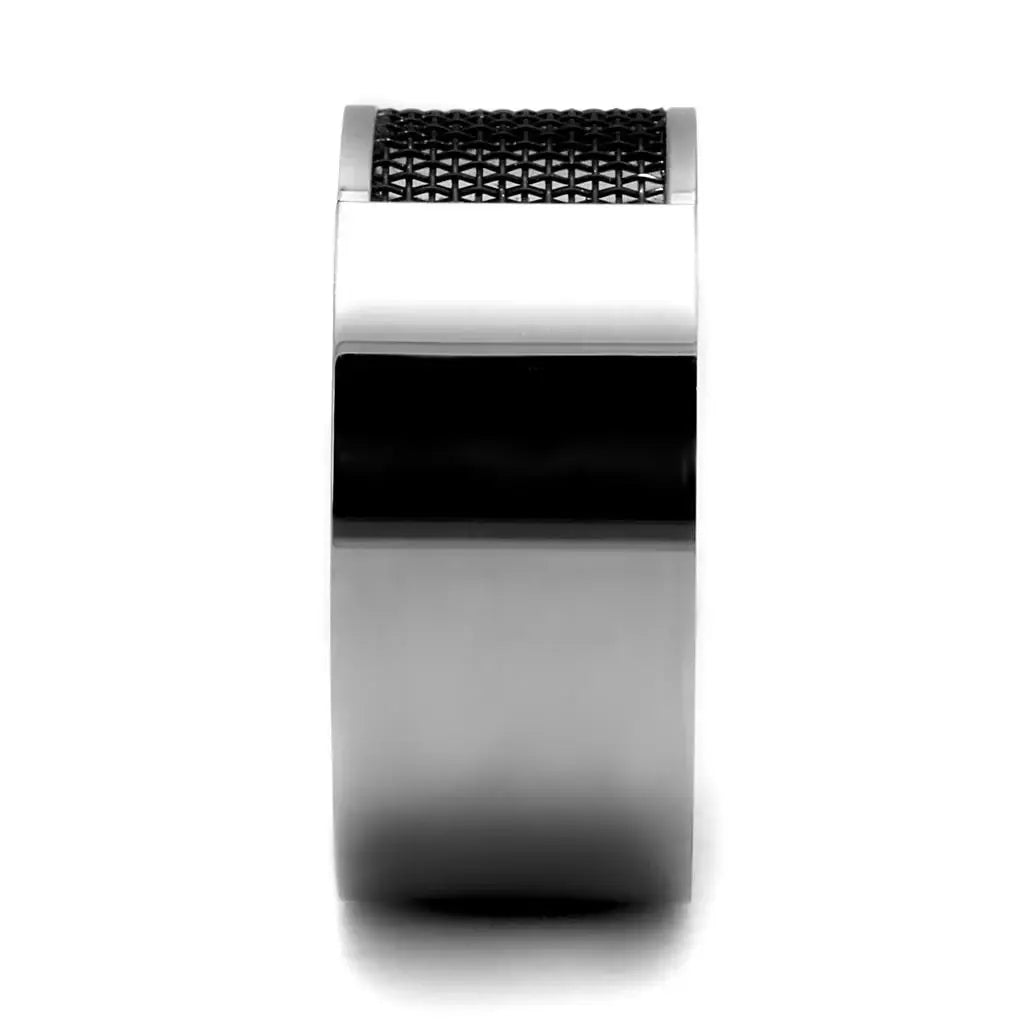 TK2923 - High polished (no plating) Stainless Steel Ring with Epoxy in Jet - Alamode - Flyclothing LLC