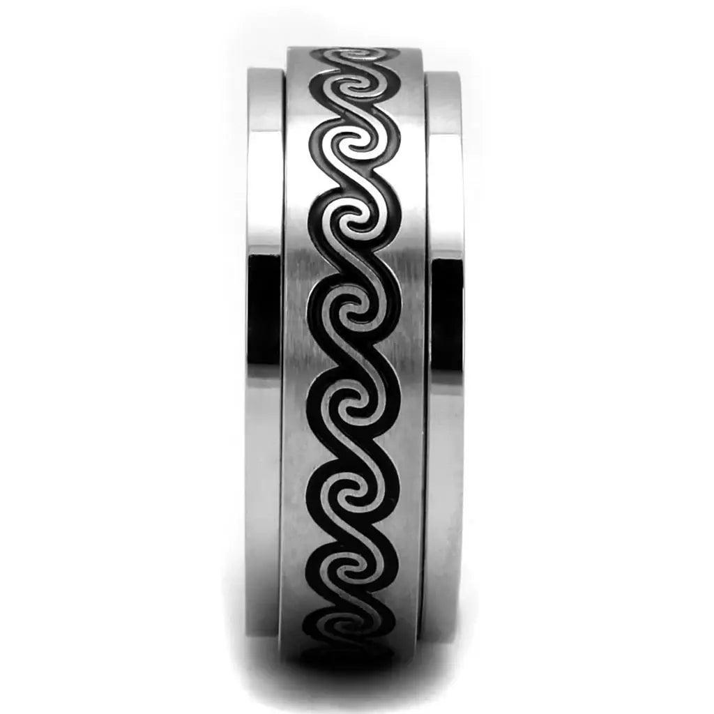 TK2930 - High polished (no plating) Stainless Steel Ring with Epoxy in Jet - Alamode - Flyclothing LLC