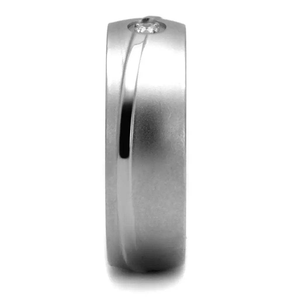 TK2931 - High polished (no plating) Stainless Steel Ring with AAA Grade CZ in Clear - Alamode - Flyclothing LLC