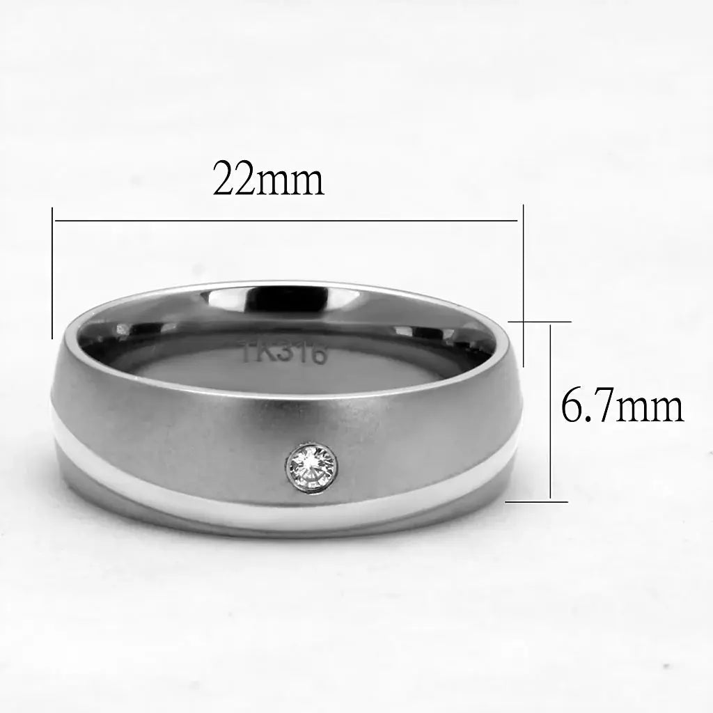 TK2932 - High polished (no plating) Stainless Steel Ring with AAA Grade CZ in Clear - Alamode - Flyclothing LLC