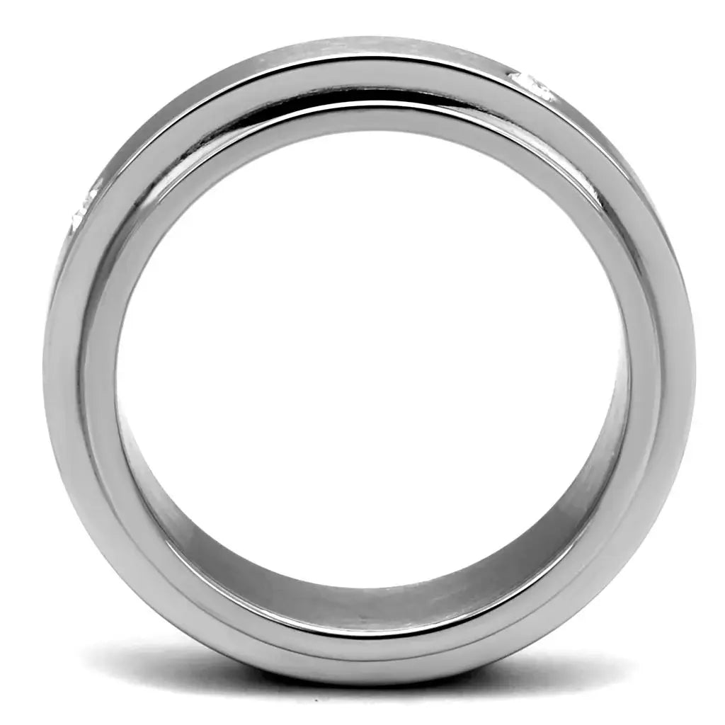 TK2933 - High polished (no plating) Stainless Steel Ring with AAA Grade CZ in Clear - Alamode - Flyclothing LLC