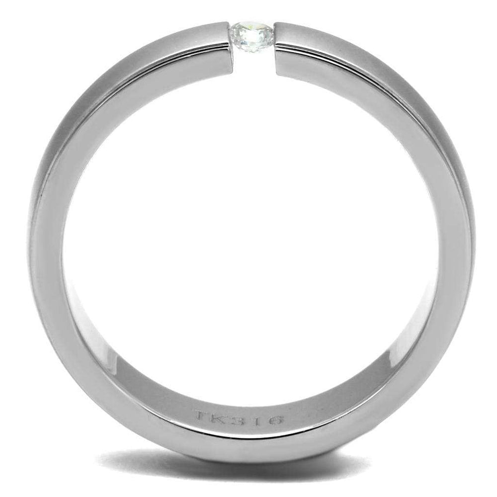 TK2935 - High polished (no plating) Stainless Steel Ring with AAA Grade CZ in Clear - Alamode - Flyclothing LLC