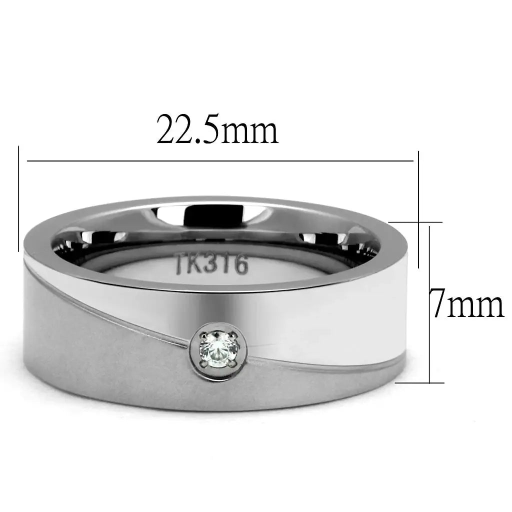 High polished (no plating) Stainless Steel Ring with AAA Grade CZ in Clear - Alamode - Flyclothing LLC