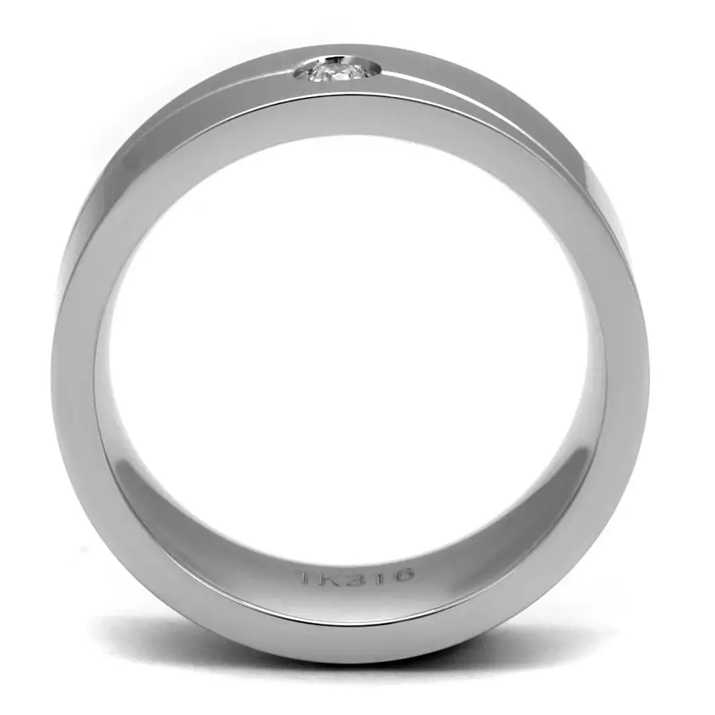 High polished (no plating) Stainless Steel Ring with AAA Grade CZ in Clear - Alamode - Flyclothing LLC
