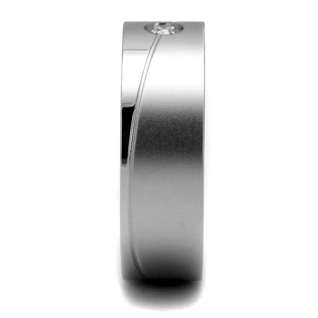 High polished (no plating) Stainless Steel Ring with AAA Grade CZ in Clear - Alamode - Flyclothing LLC
