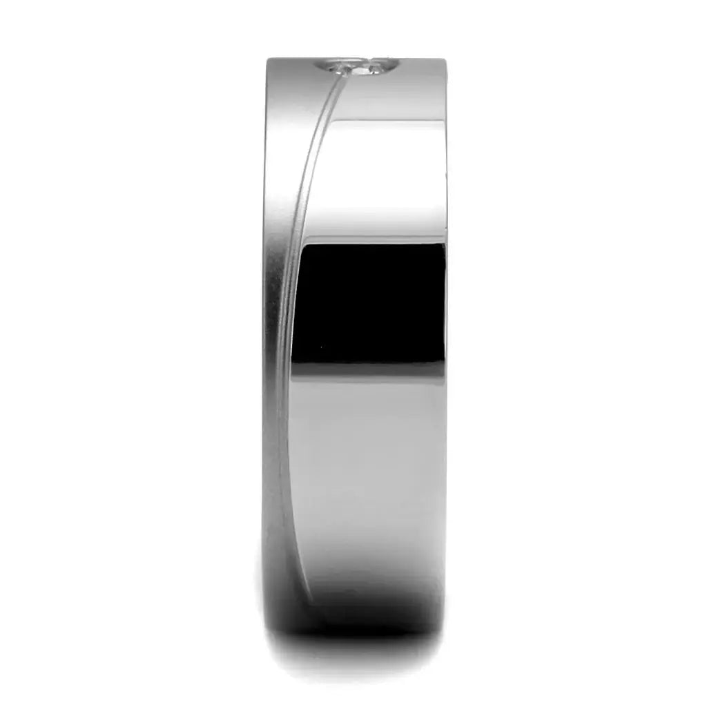 High polished (no plating) Stainless Steel Ring with AAA Grade CZ in Clear - Alamode - Flyclothing LLC