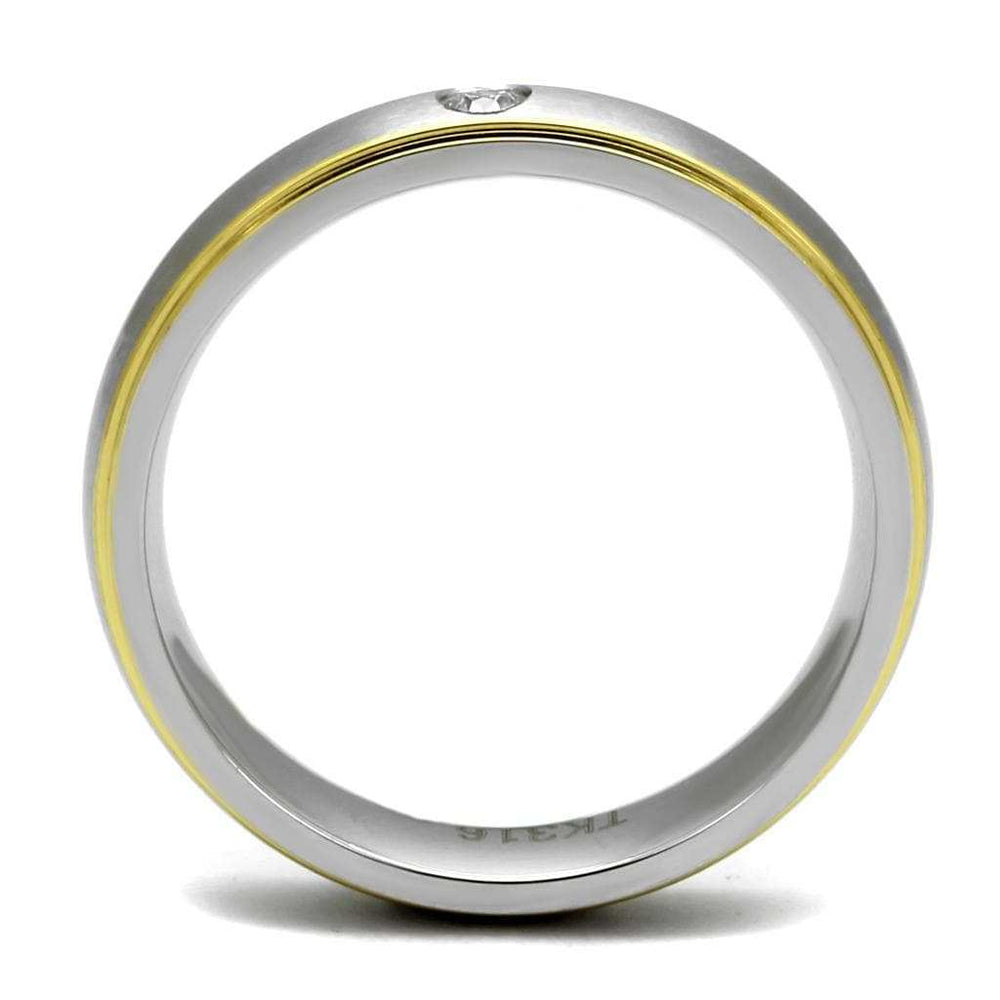TK2938 - Two-Tone IP Gold (Ion Plating) Stainless Steel Ring with AAA Grade CZ in Clear - Alamode - Flyclothing LLC