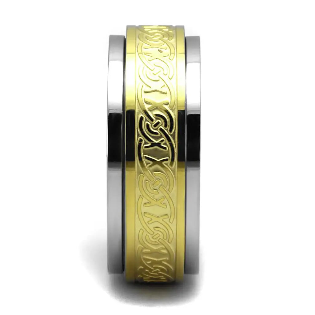 TK2939 - Two-Tone IP Gold (Ion Plating) Stainless Steel Ring with No Stone - Alamode - Flyclothing LLC