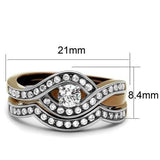 TK2953 - Two Tone IP Light Brown (IP Light coffee) Stainless Steel Ring with AAA Grade CZ  in Clear - Alamode