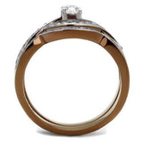 TK2953 - Two Tone IP Light Brown (IP Light coffee) Stainless Steel Ring with AAA Grade CZ in Clear - Alamode - Flyclothing LLC