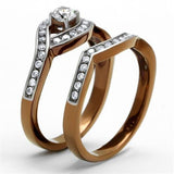 TK2953 - Two Tone IP Light Brown (IP Light coffee) Stainless Steel Ring with AAA Grade CZ  in Clear - Alamode