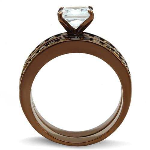 TK2954 - IP Coffee light Stainless Steel Ring with AAA Grade CZ in Clear - Alamode - Flyclothing LLC