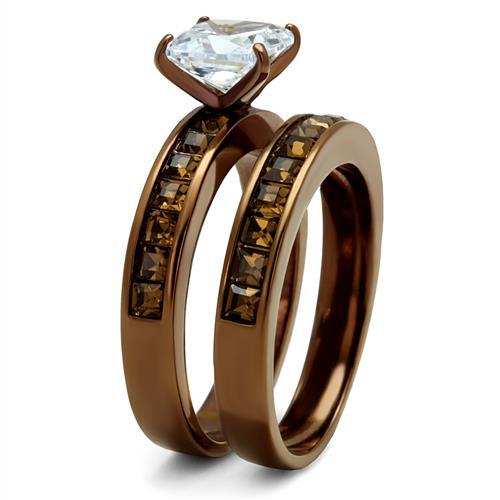 TK2954 - IP Coffee light Stainless Steel Ring with AAA Grade CZ in Clear - Alamode - Flyclothing LLC