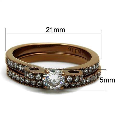 TK2955 - IP Coffee light Stainless Steel Ring with AAA Grade CZ in Clear - Alamode - Flyclothing LLC