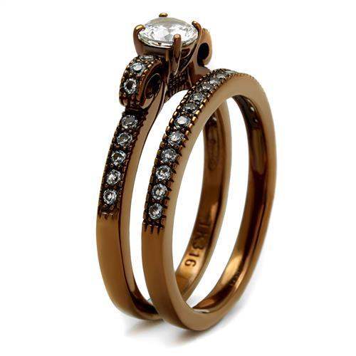 TK2955 - IP Coffee light Stainless Steel Ring with AAA Grade CZ in Clear - Alamode - Flyclothing LLC
