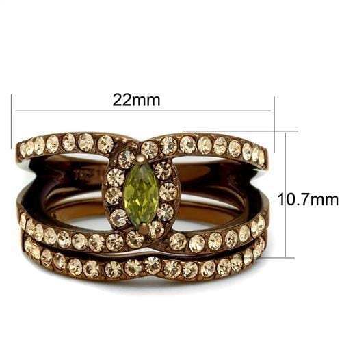 TK2956 - IP Coffee light Stainless Steel Ring with AAA Grade CZ in Olivine color - Alamode - Flyclothing LLC