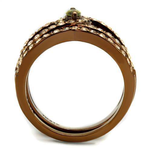 TK2956 - IP Coffee light Stainless Steel Ring with AAA Grade CZ in Olivine color - Alamode - Flyclothing LLC