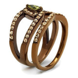 TK2956 - IP Coffee light Stainless Steel Ring with AAA Grade CZ  in Olivine color - Alamode