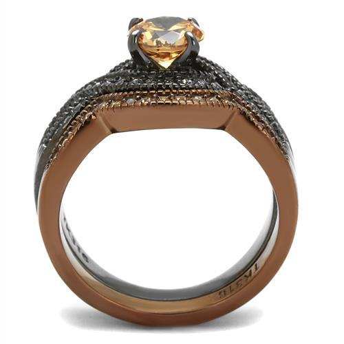 TK2957 - IP Light Black & IP Light coffee Stainless Steel Ring with AAA Grade CZ in Champagne - Alamode - Flyclothing LLC