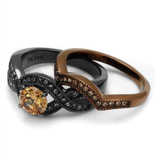 TK2957 - IP Light Black & IP Light coffee Stainless Steel Ring with AAA Grade CZ in Champagne - Alamode - Flyclothing LLC
