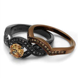 TK2957 - IP Light Black & IP Light coffee Stainless Steel Ring with AAA Grade CZ in Champagne - Alamode - Flyclothing LLC