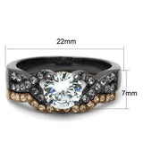 TK2958 - IP Light Black & IP Light coffee Stainless Steel Ring with AAA Grade CZ  in Clear - Alamode