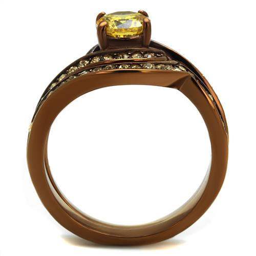 TK2959 - IP Coffee light Stainless Steel Ring with AAA Grade CZ in Topaz - Alamode - Flyclothing LLC