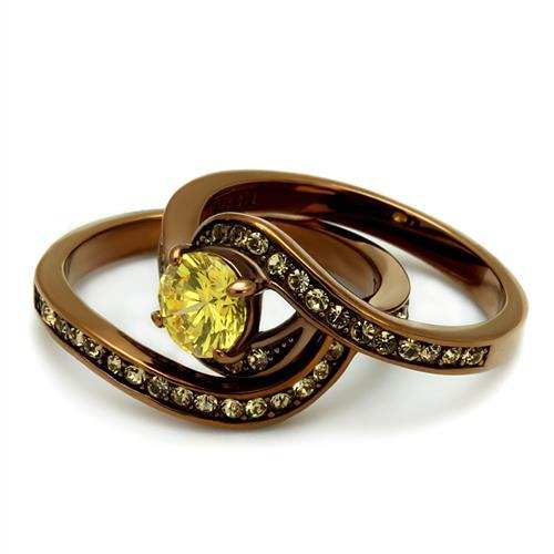 TK2959 - IP Coffee light Stainless Steel Ring with AAA Grade CZ in Topaz - Alamode - Flyclothing LLC