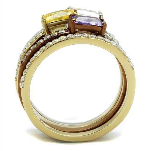 TK2960 - Three Tone IPÃ¯Â¼Ë†IP Gold & IP Light coffee & High Polished) Stainless Steel Ring with AAA Grade CZ in Multi Color - Alamode - Flyclothing LLC