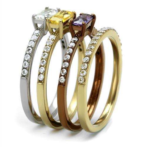 TK2960 - Three Tone IPÃ¯Â¼Ë†IP Gold & IP Light coffee & High Polished) Stainless Steel Ring with AAA Grade CZ in Multi Color - Alamode - Flyclothing LLC