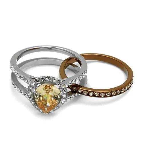 TK2961 - Two Tone IP Light Brown (IP Light coffee) Stainless Steel Ring with AAA Grade CZ in Champagne - Alamode - Flyclothing LLC