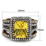 TK2962 - Two Tone IP Light Brown (IP Light coffee) Stainless Steel Ring with AAA Grade CZ in Topaz - Alamode - Flyclothing LLC