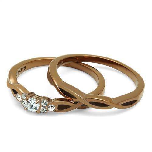 TK2963 - IP Coffee light Stainless Steel Ring with AAA Grade CZ in Clear - Alamode - Flyclothing LLC