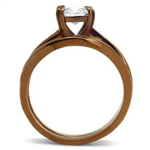 TK2964 - IP Coffee light Stainless Steel Ring with AAA Grade CZ in Clear - Alamode - Flyclothing LLC