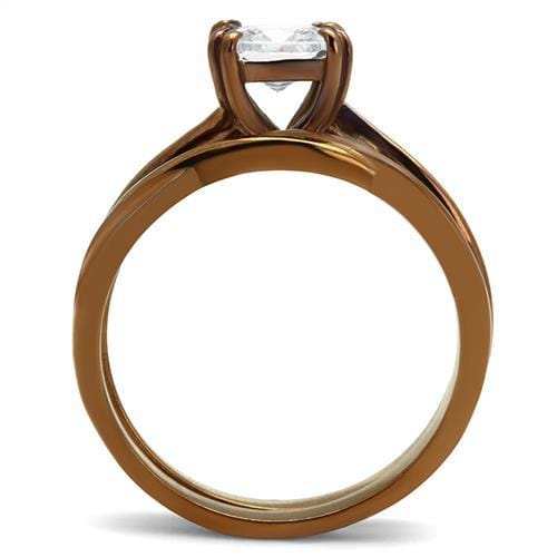 TK2964 - IP Coffee light Stainless Steel Ring with AAA Grade CZ in Clear - Alamode - Flyclothing LLC